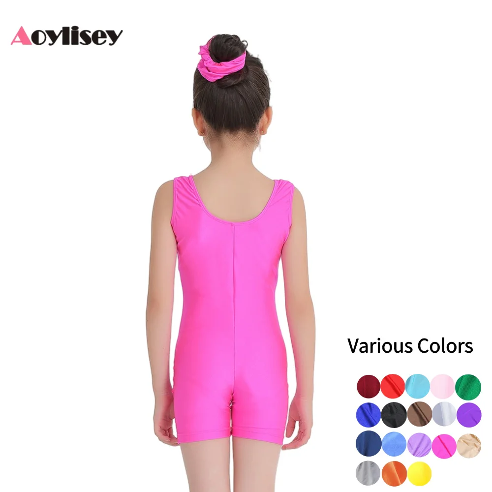 Leotardos de gimnasia sin mangas para niñas, Unitard corto, sin mangas con cuello redondo de LICRA para niños, Ropa de baile para Biketard, trajes de entrenamiento