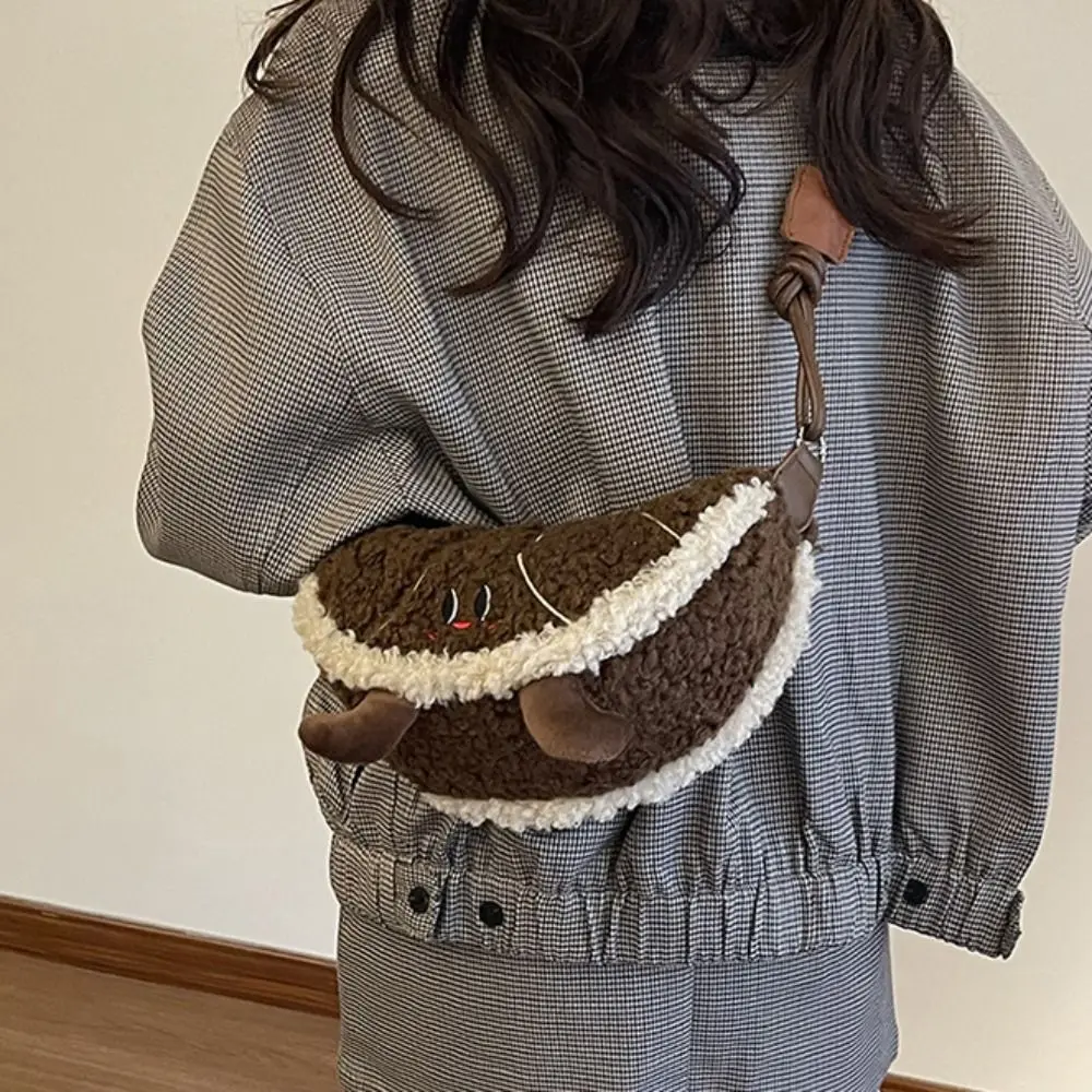 

Fashionable Brown Maillard Style Horn Bag Vintage Retro Croissant Shoulder Bag Casual Fluffy Dumplings Bag Girls