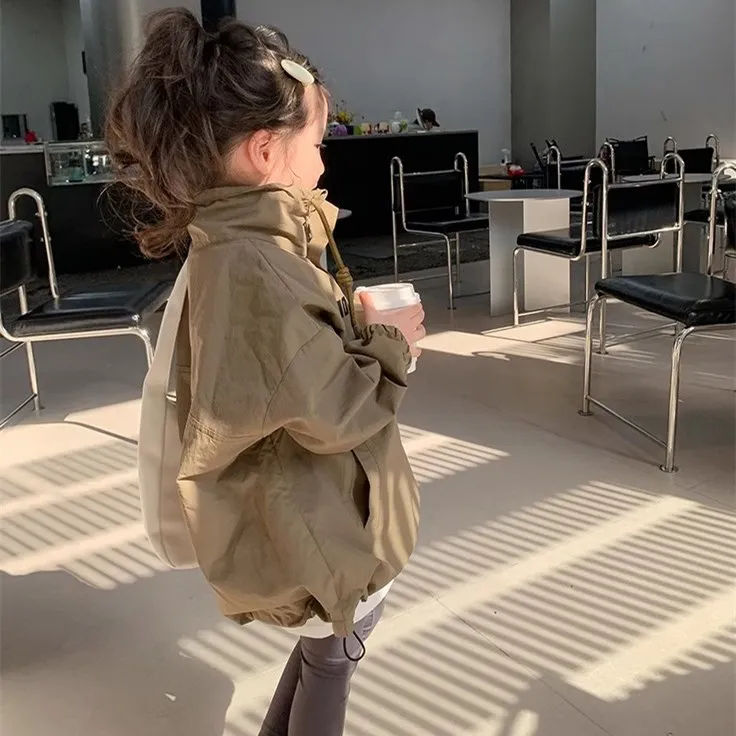 Girls' Coat Letter High Neck Windproof Jacket Top 2025 Spring and Autumn New Style Girl's Standing Collar Top