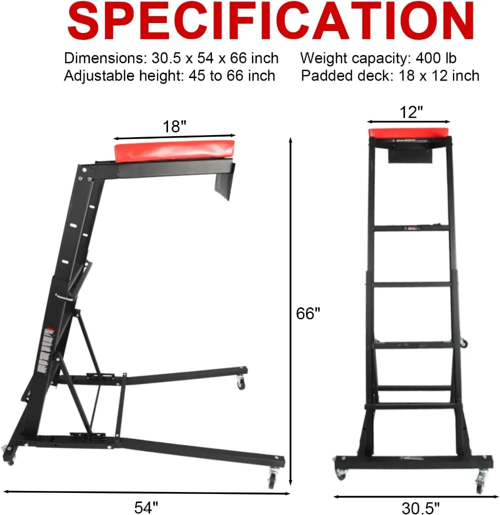 

400lbs Foldable High Top Automotive Engine Creeper, 45-66in Adjustable Height for Garage Workshop Repair