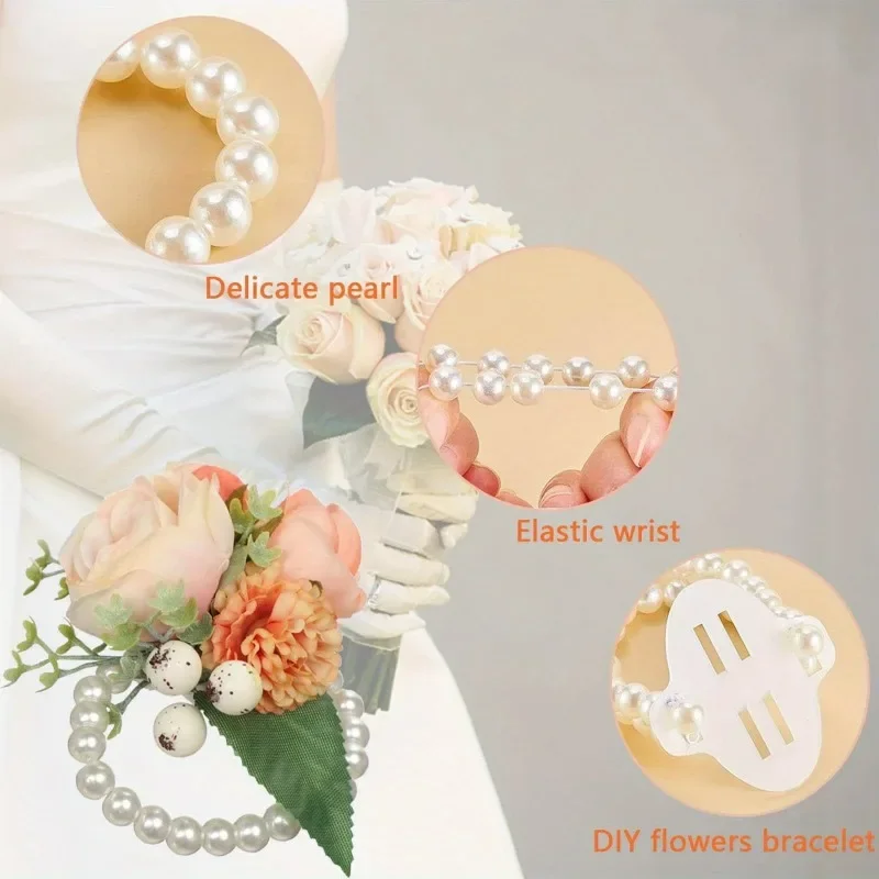 

New Pearl Crystal Wrist Flower Corsage, Wedding Bracelet for Bride Bridesmaids, Hand Flower Jewelry for Girls Party 1/10/20Pcs