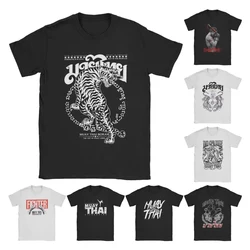 Men's T-Shirts Muay Thai Sak Yant Tiger Unique 100% Cotton Tee Short Sleeve Boxing Fighter T Shirts Round Neck Clothing Summer