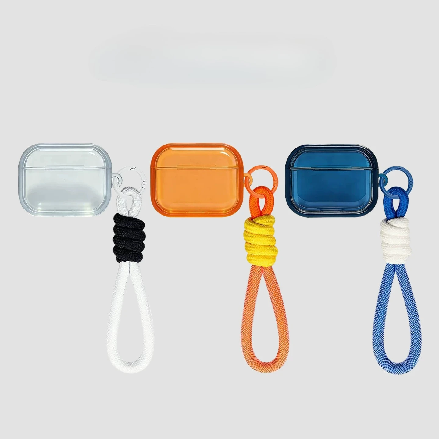 Einfache Durchscheinende Orange Dunkelblau Weiße Rechteckige Lanyard-Kopfhörer-Schutzhülle für AirPods 2 3 4 Pro2 Pro3