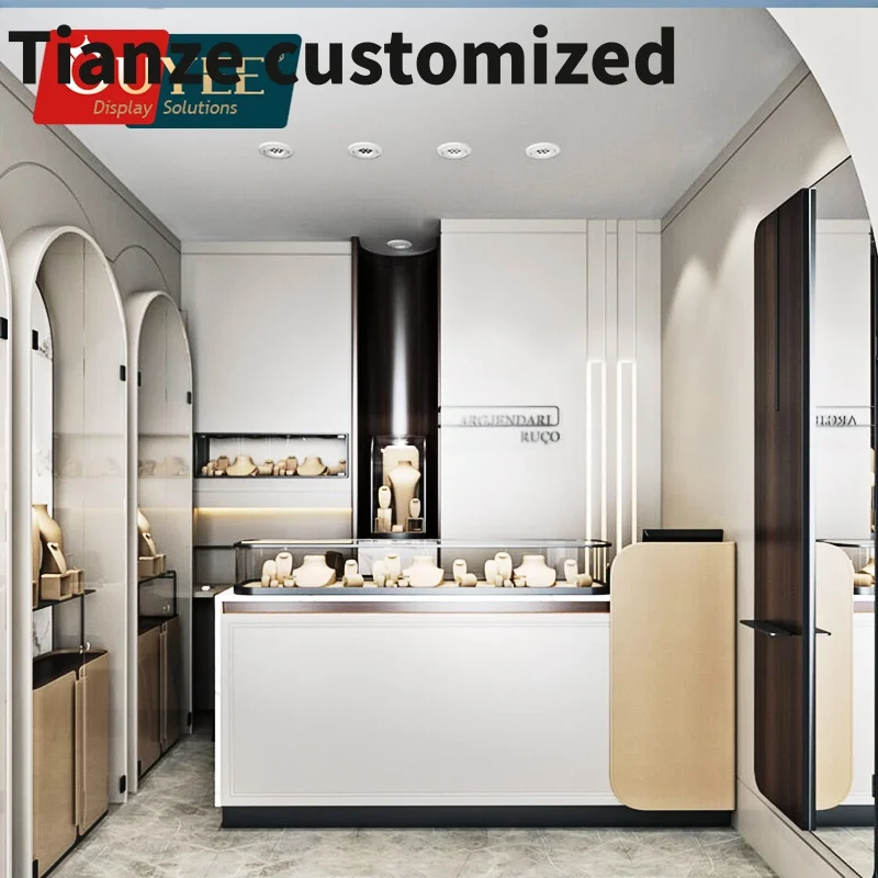 

Customized-Custom Jewelry Shop Commercial Display Funiture floor Standing Jewelry Cabinet Glass Cover Jewelry Counters