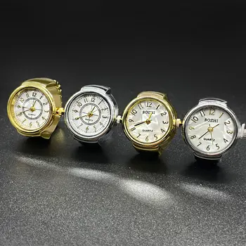 Yuvarlak Altın Simli Kuvars Erkek Ve Kadın Basit Yüzük Saatleri Satan Parmak Saatleri