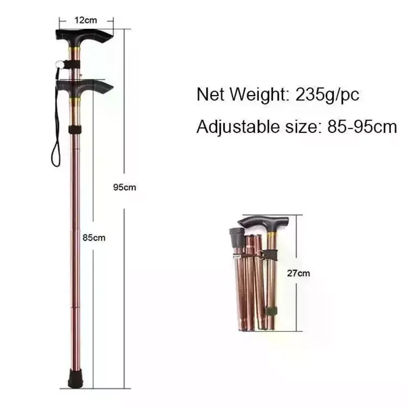 Cane Dobrável Portátil com Altura Ajustável em 5 Níveis e Design Dobrável com Alça para Pulso