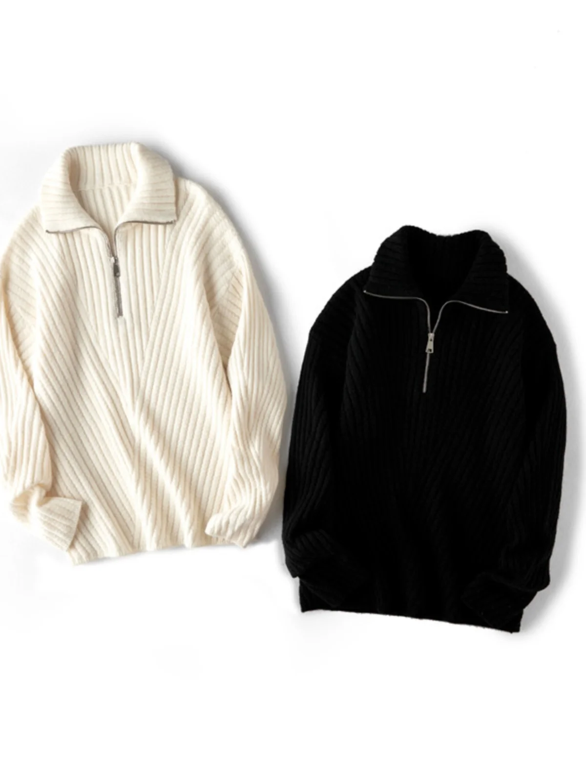 

Sli f-Zip Knitwear Sweater for Men Lightweight Versatile Autumn Winter Faionable Japanese Sle All-Match Loose Fit