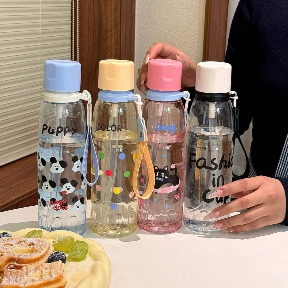 

Durable Cartoon Portable Water Bottle Plastic Large Capacity Straw Cup Cute Sports Fitness Cup Home School Decor