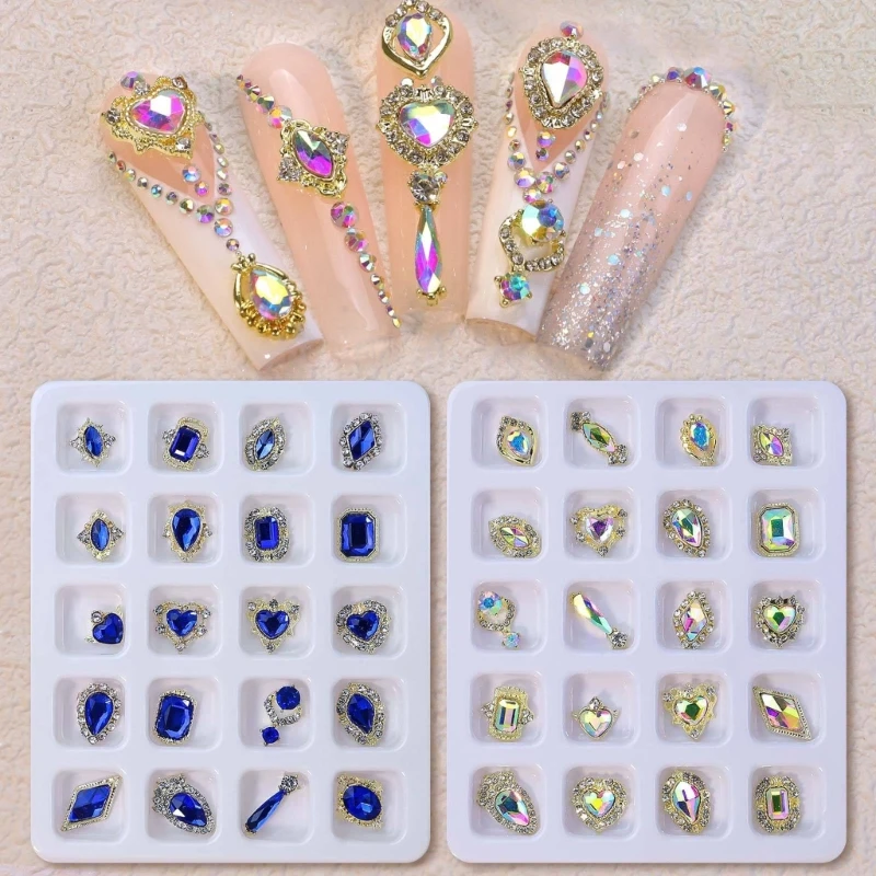 E1YE 20 peças com parte traseira plana brilhante, diamantes para unhas, decorações, faça você mesmo, kits artesanato para