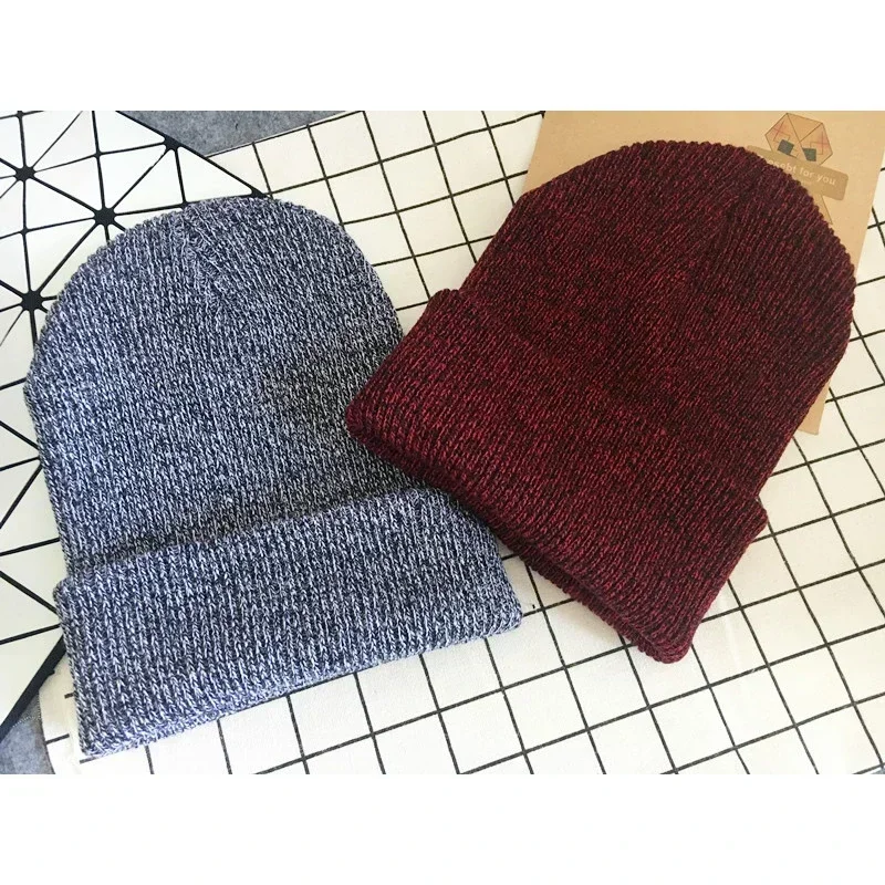 Women Men Hat Autumn Winter Warm Beanie Hat Solid Color Lady Male Stretch Knitted Beanies Hat Cap For Women Men