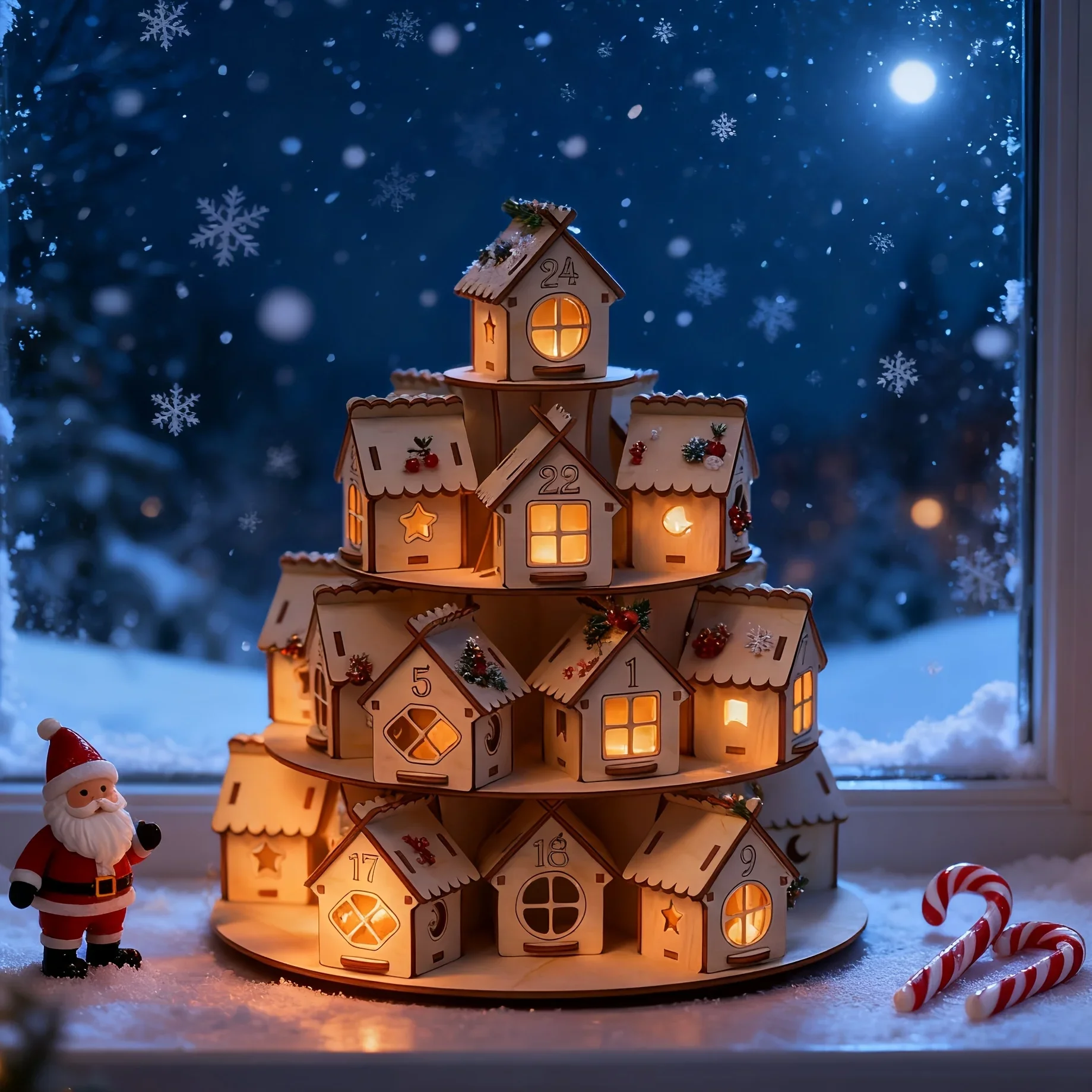 Christmas Advent Calendar House Lighted Tiered Cottage Decor Festive Home Countdown Desktop Ornament Holiday Gift Decorations