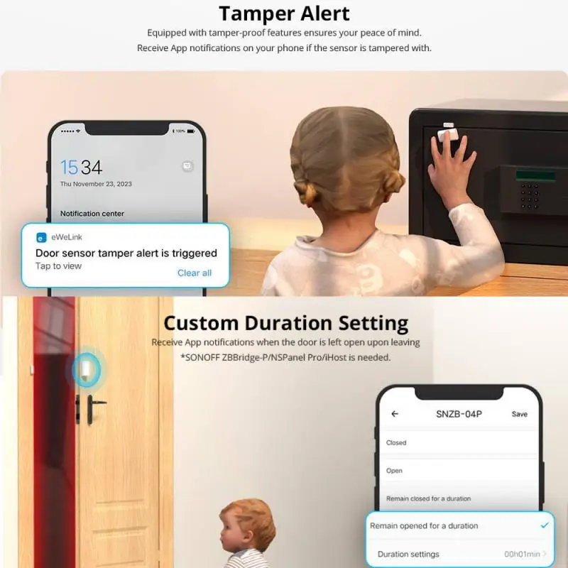 SNZB-04P Sensor jendela pintu Zigbee baru Sonoff baterai 5 tahun mendukung Alexa Google Home Assistant Smartthings Alice Hub