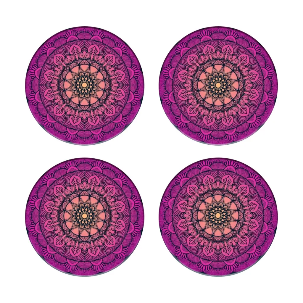 purple mandala Coasters for Drinks, Absorbent Ceramic Stone Coasters Set of 4