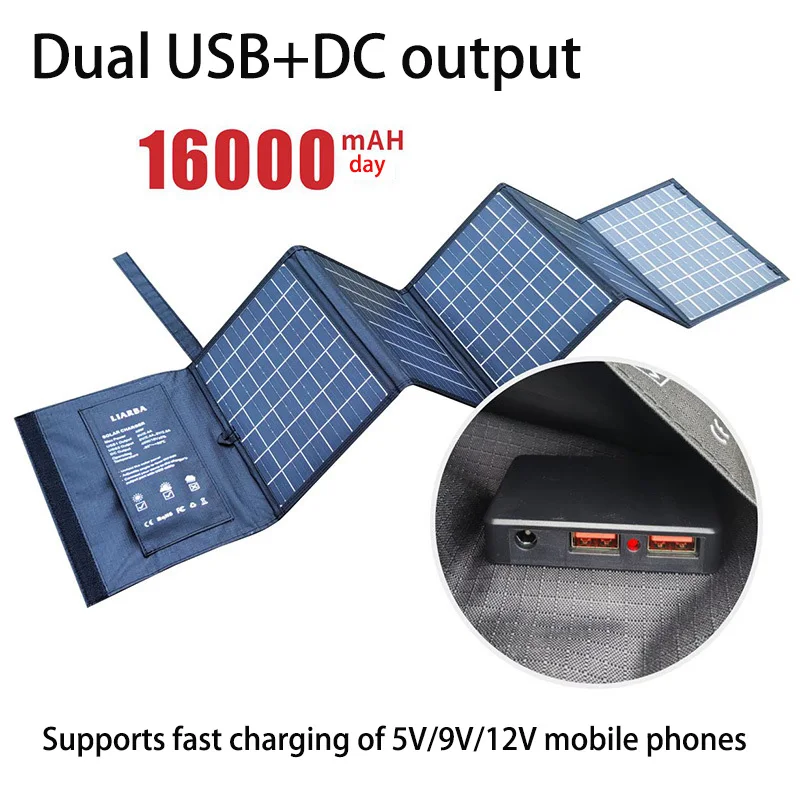 Solar Panel Portable Folding Bag USB+DC Output Solar Charger Outdoor Power Supply for Home Mobile Phone Power Generator