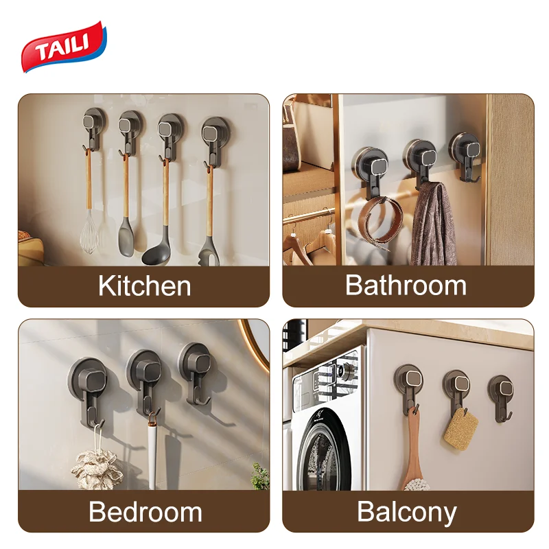 TAILI Vacuum Holder Wall Mounted Waterproof Suction Cup Hook Bathroom Accessories Strong Hanging Hook Towel Hanger