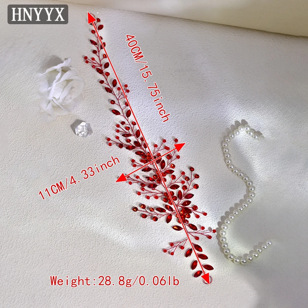 HNYYX Bridal Wedding Hair Accessories Red Rhinestone Headpieces Leaf Shaped Hair Vine Ladies Girls Holiday Tiara Gift A225