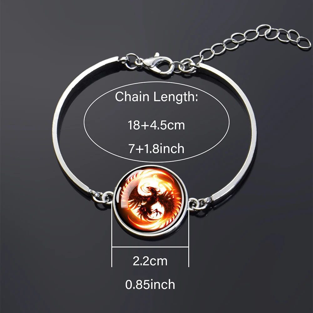 Fire Phoenix Bracelets Animal Bird Glass Cabochon Metal Charm Bracelet for Women Men Adjustable Bangles Fashion Jewelry Gift