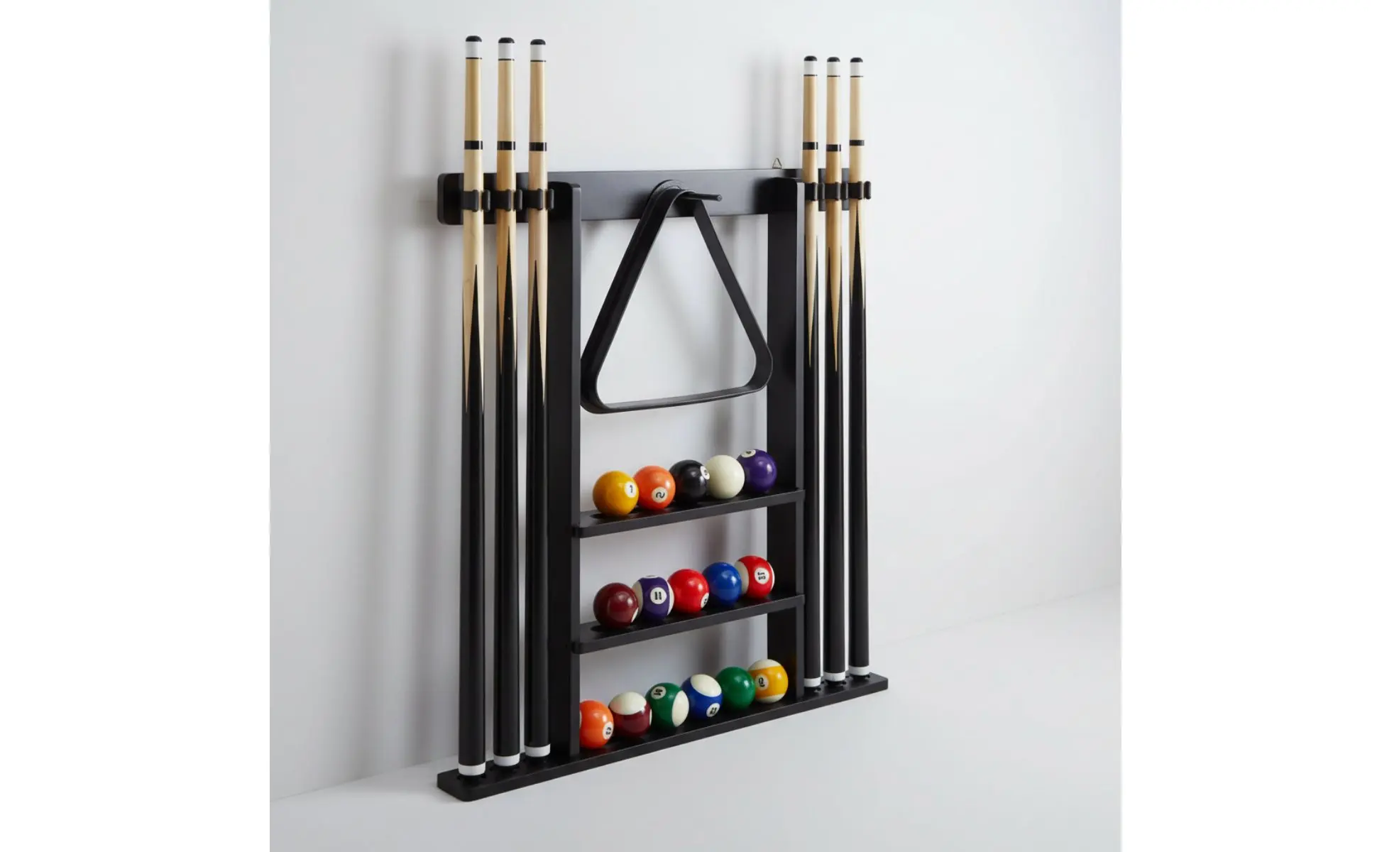 Billiard Cue Rack Black Finish Billiard Cue Stand Game Furniture Easy to Install Sports Storage Scratch Protection for Club Room