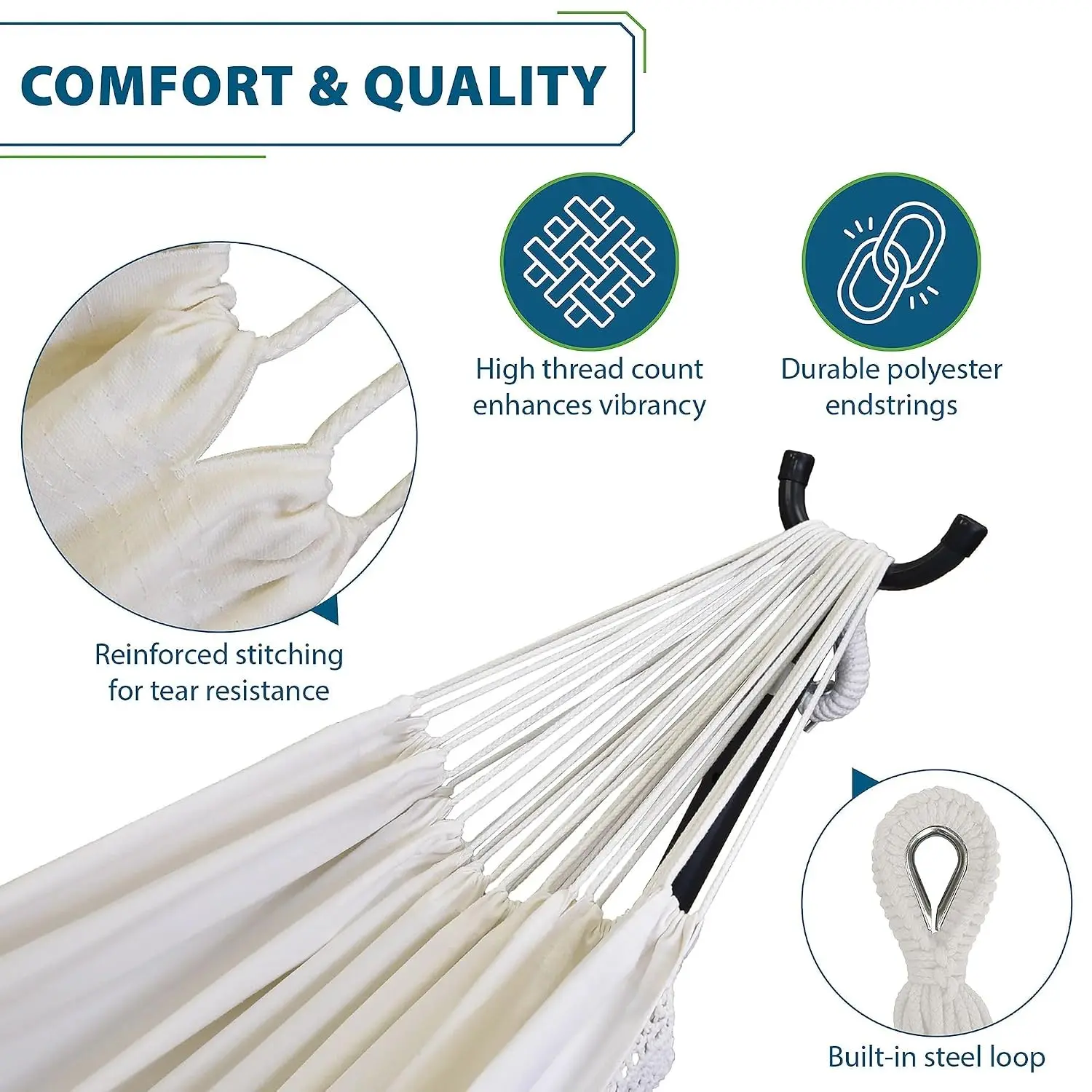 Double Cotton Hammock Steel Stand 450lb 2 Adults Polyester Strings Tool-Free Carry Bag, Customized