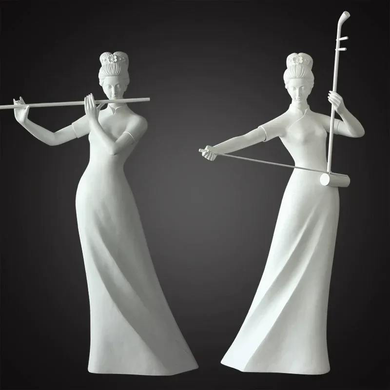 Zen Abstract Musician Ornament Modern Chinese Characters Tang Dynasty Lady Plaster Statue Portrait Sculpture Artwork Home