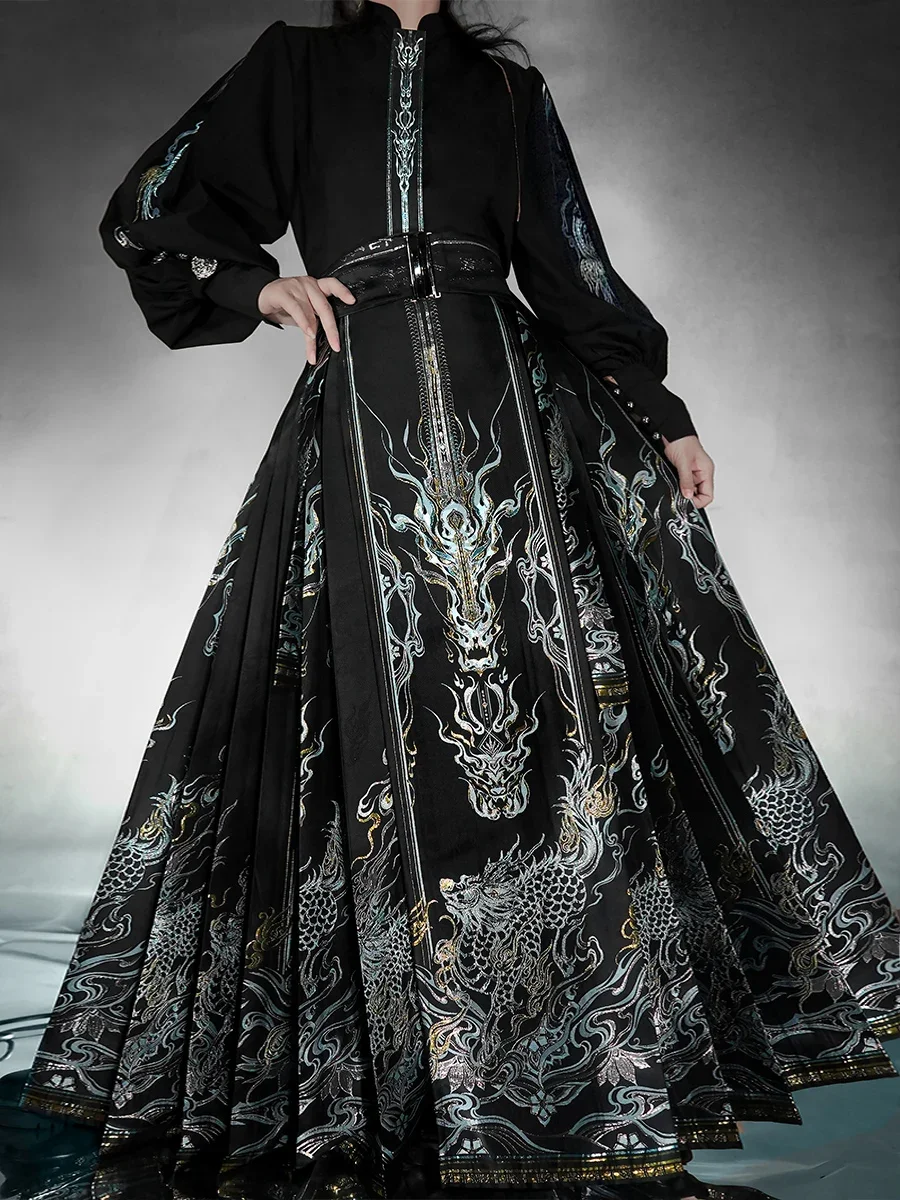 Elegant Warrior Lanling extended horse skirt blue gold black original bibcock Kirin cloak plus size men and women 2025