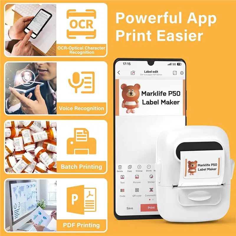 

T69C! Label Maker Machine with Tape Barcode Label Printer - Mini Portable Bluetooth Thermal Labeler, White