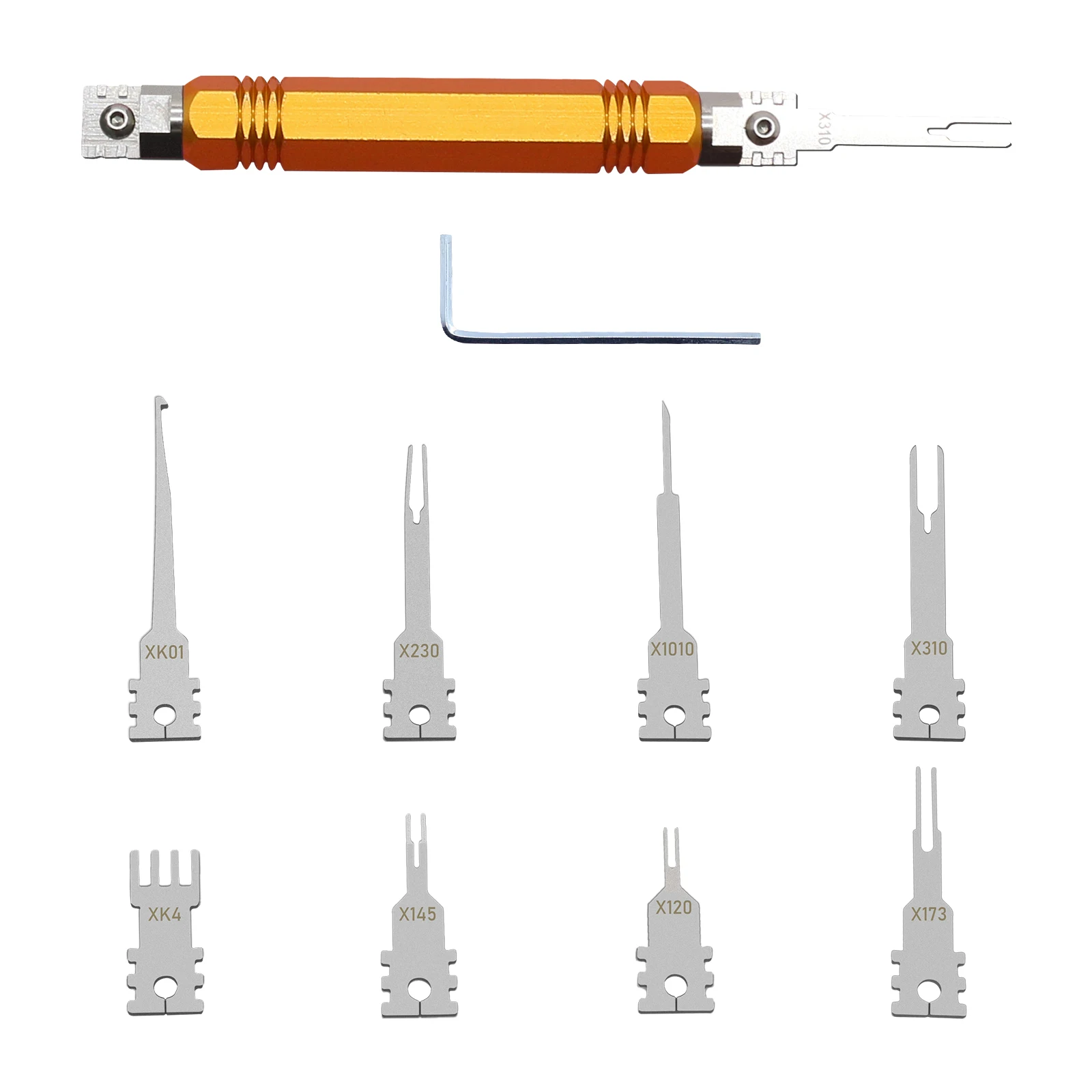 Double headed detachable terminal pin extraction tool suitable for AMP Metri Pack  Molex connectors, and General Motors repair