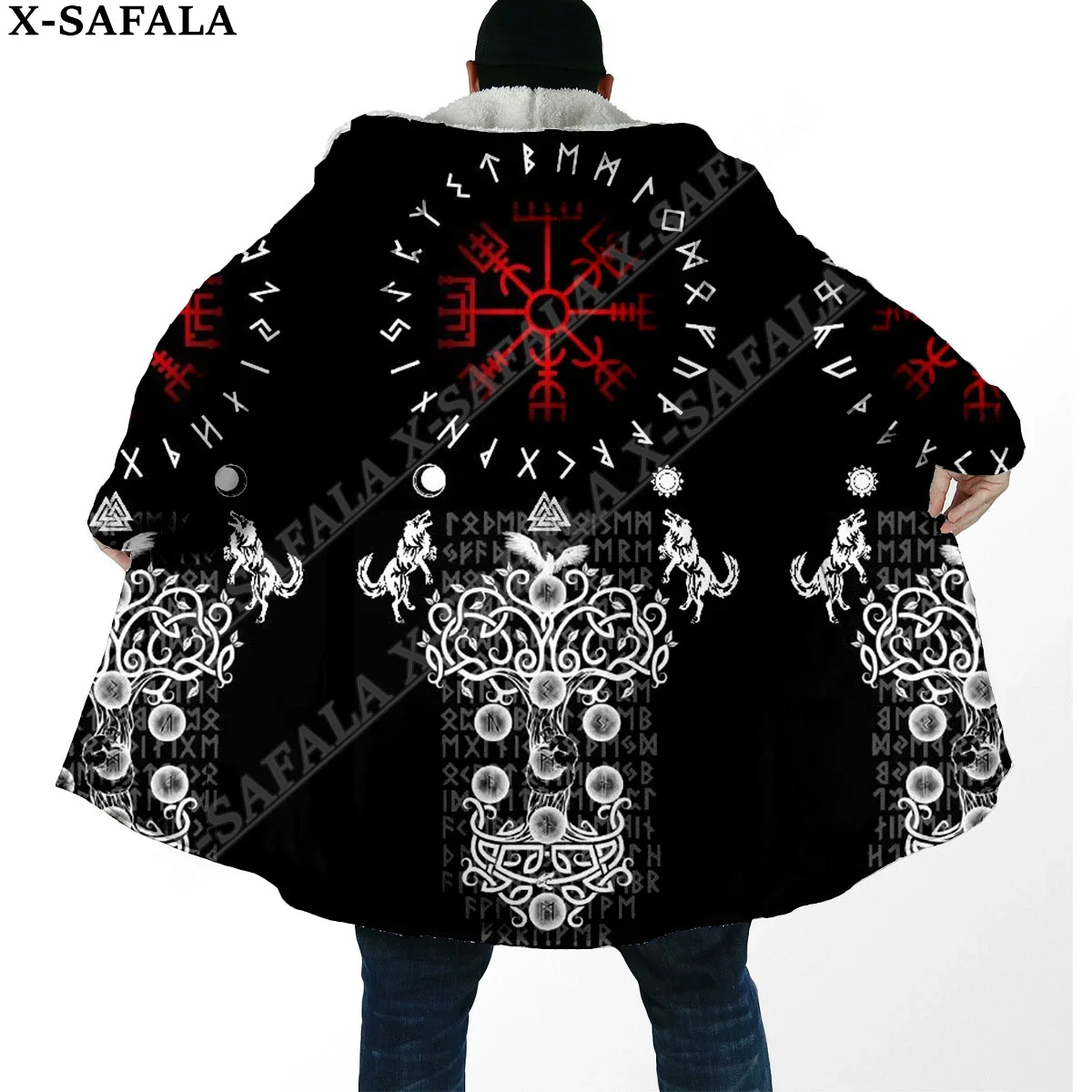 

Wolf Raven Tattoo Symbol Viking Odin Tree of Life Overcoat Coat 3D Print Thick Warm Hooded Cloak Men Windproof Fleece Unisex-7