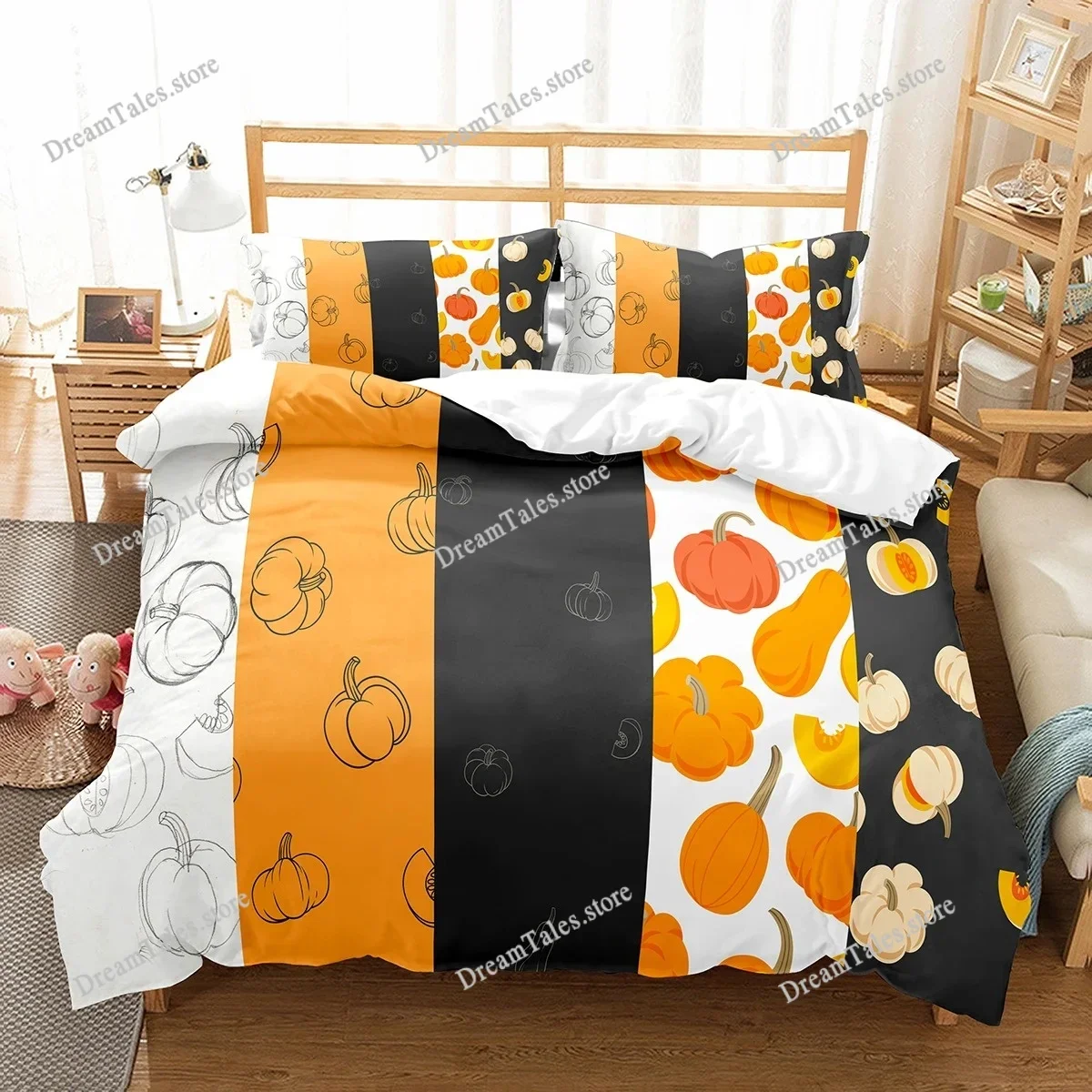 

Pumpkin Lantern Duvet Cover Set Polyester Comforter Cover King Queen Full Twin Size Bedding Set with Pillowcase Halloween Gift36