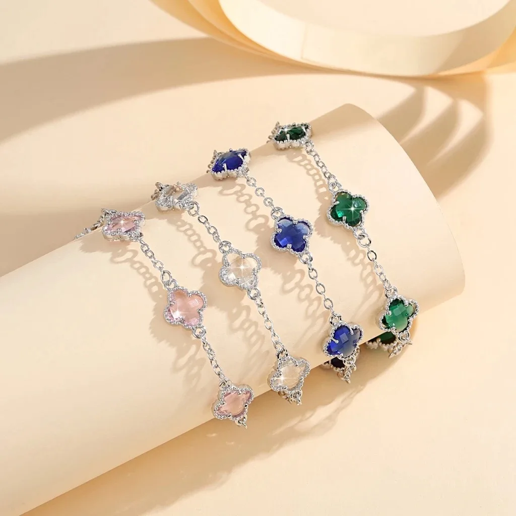 

Crystal grass bracelet for women, five-leaf flower, copper-plated gold, trendy and fashionable accessory for Instagram