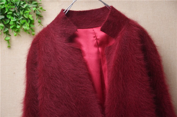 female women autumn winter clothing hairy mink cashmere knitted suit collar long sleeves slim long sweater cardigan coat sweater