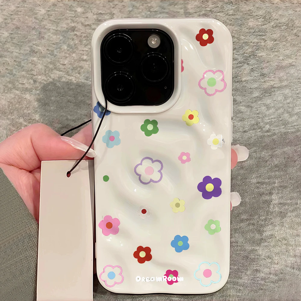 Minimalistisches Blumenmuster Koreanische Handyhülle für iPhone 17 16 15 14 13 12 11 Pro Max 14 15 Plus 17 Air Falten-Wellen Weiche Silikonhülle – Detail 12