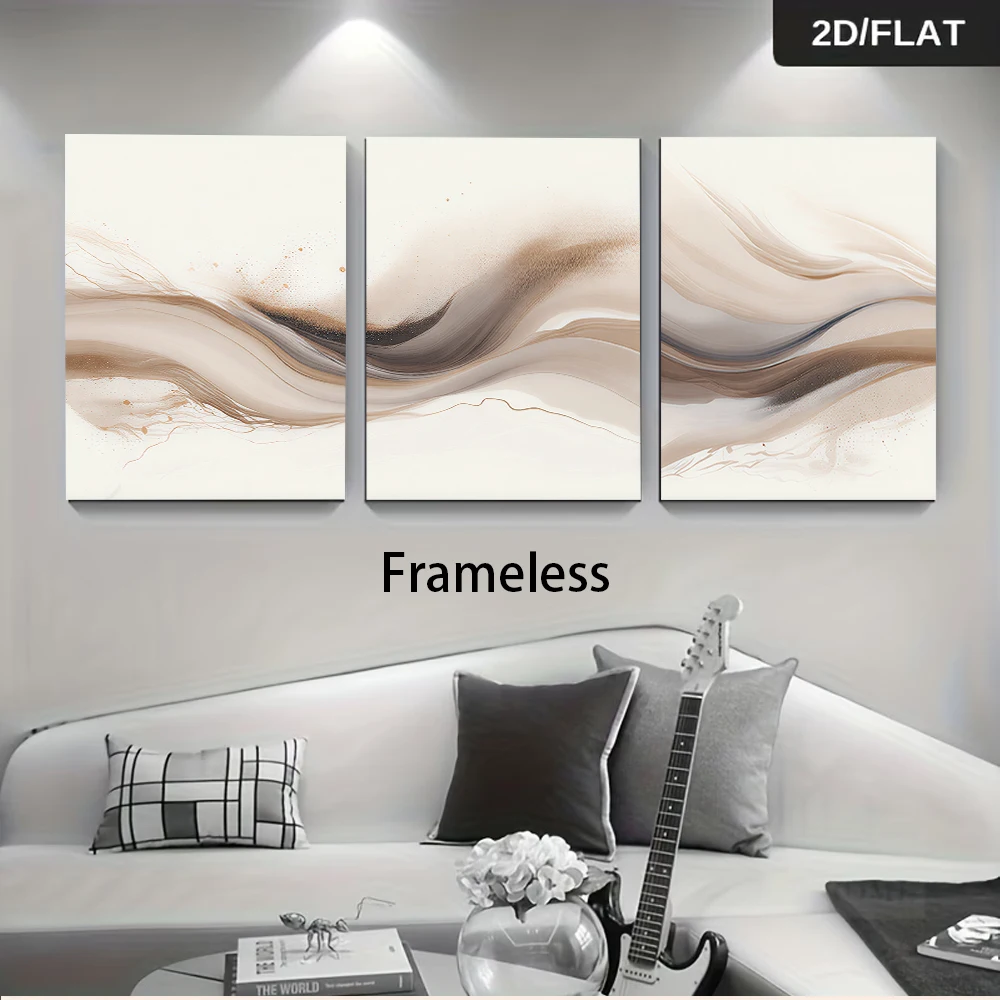 3PCS Large-sized frameless canvas paintings,1 Set Modern Min Abstract Line triptych frameless Wall Art, Luxury Sandstone Texture