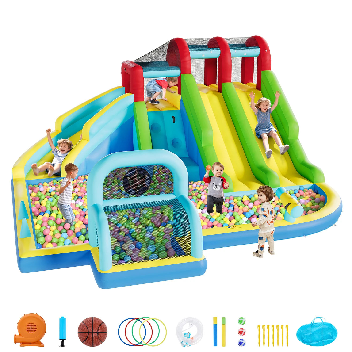 

Надувной батут с 3 водными горками из ткани Оксфорд, игровой центр для детей с вентилятором для веселья в помещении, на улице и во дворе