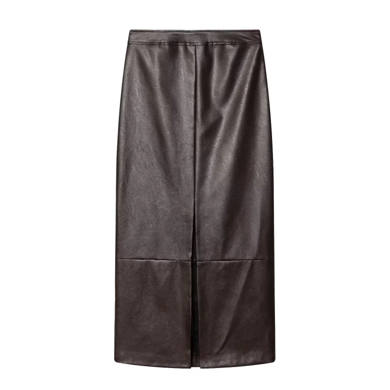 2026 New Trendy High Street Straight Skirt Spring Summer New Collection Faux Leather Midi Skirter Minimally Designed Slim Fit