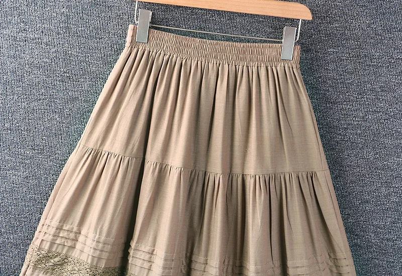 Jupe en lin de coton de style japonais pour femmes, jupes vintage Mori Girl, taille élastique, broderie évidée, décontracté, printemps, automne