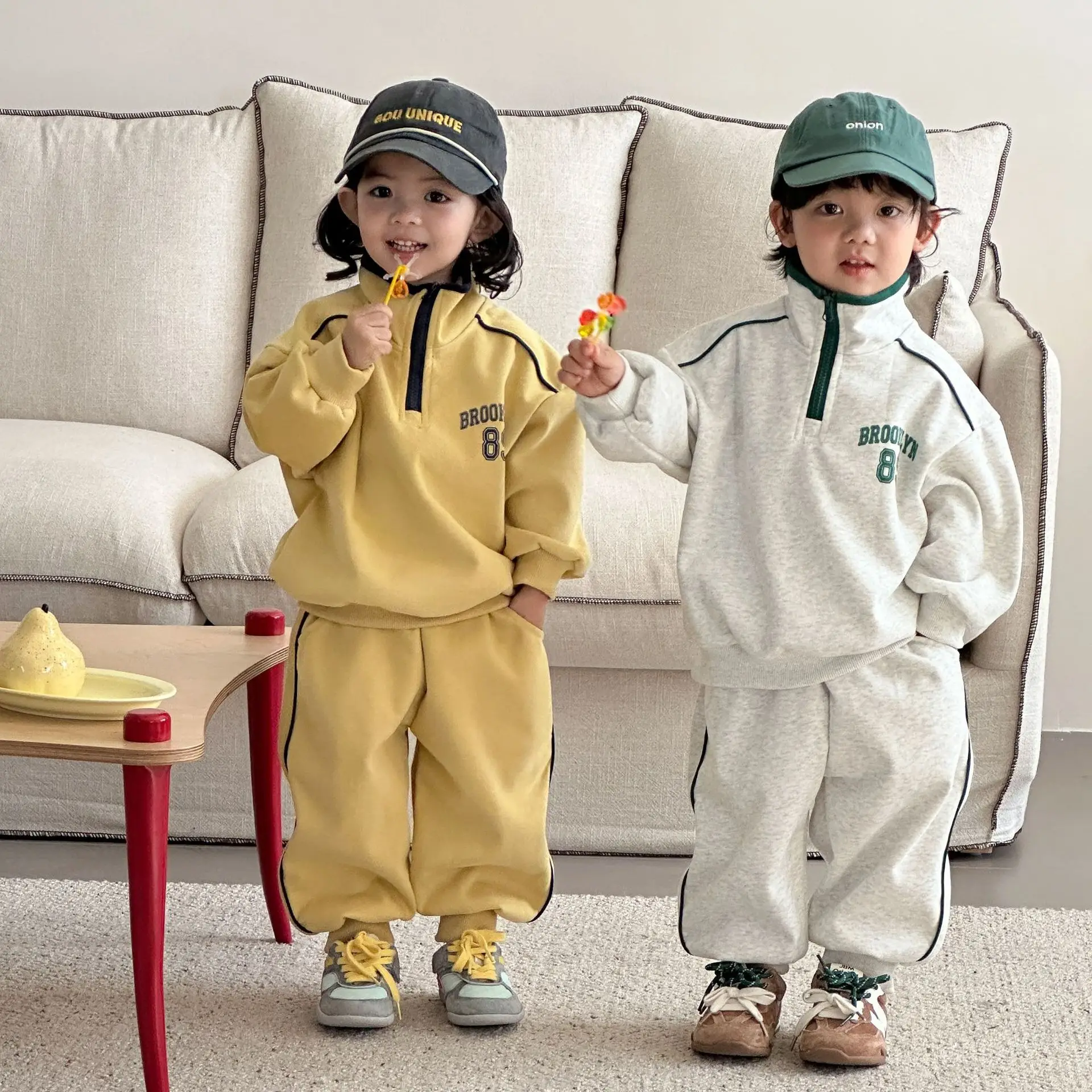 2026 Spring New Children Long Sleeve Clothes Set Boys Girls Letter Sweatshirt + Sweat Pants 2pcs Suit Cotton Kids Casual Outfits