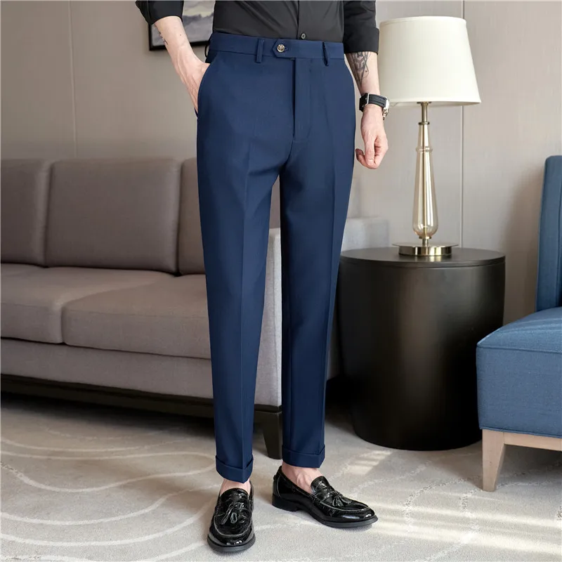 Business Formal Pants Men\'s Korean Style Solid Slim Office Social Suit Pants Casual Men\'s High Quality Streetwear Ankle Trousers