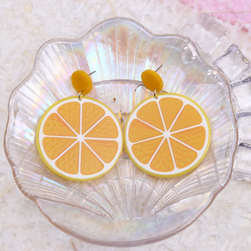 New Orange Lemon Earrings Fashion Summer Feng Shui Fruit Transparent Acrylic Earrings Hawaiian Holiday Style Earrings Gift