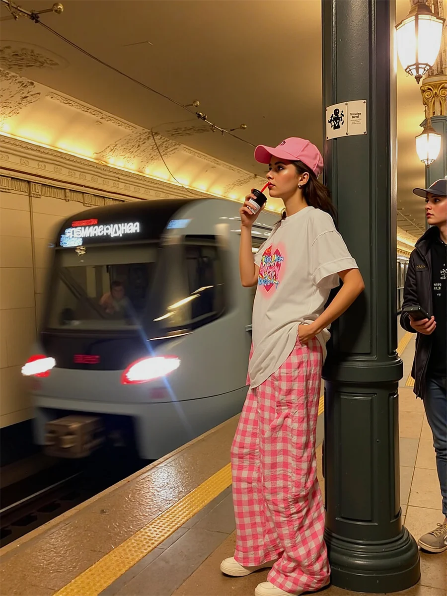 Pantaloni larghi Pantaloni da donna Plaid Colore a contrasto Donna Patchwork Design Vita alta Gamba dritta Casual Streetwear Tendenza moda