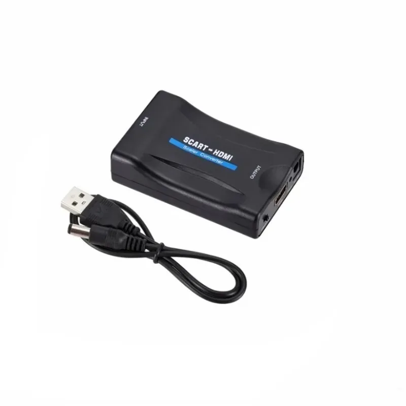 GRWIBEOU 1080P SCART إلى HDMI متوافق مع محول الصوت الراقي للفيديو للتلفزيون عالي الدقة DVD Sky Box STB التوصيل والتشغيل كابل تيار مستمر