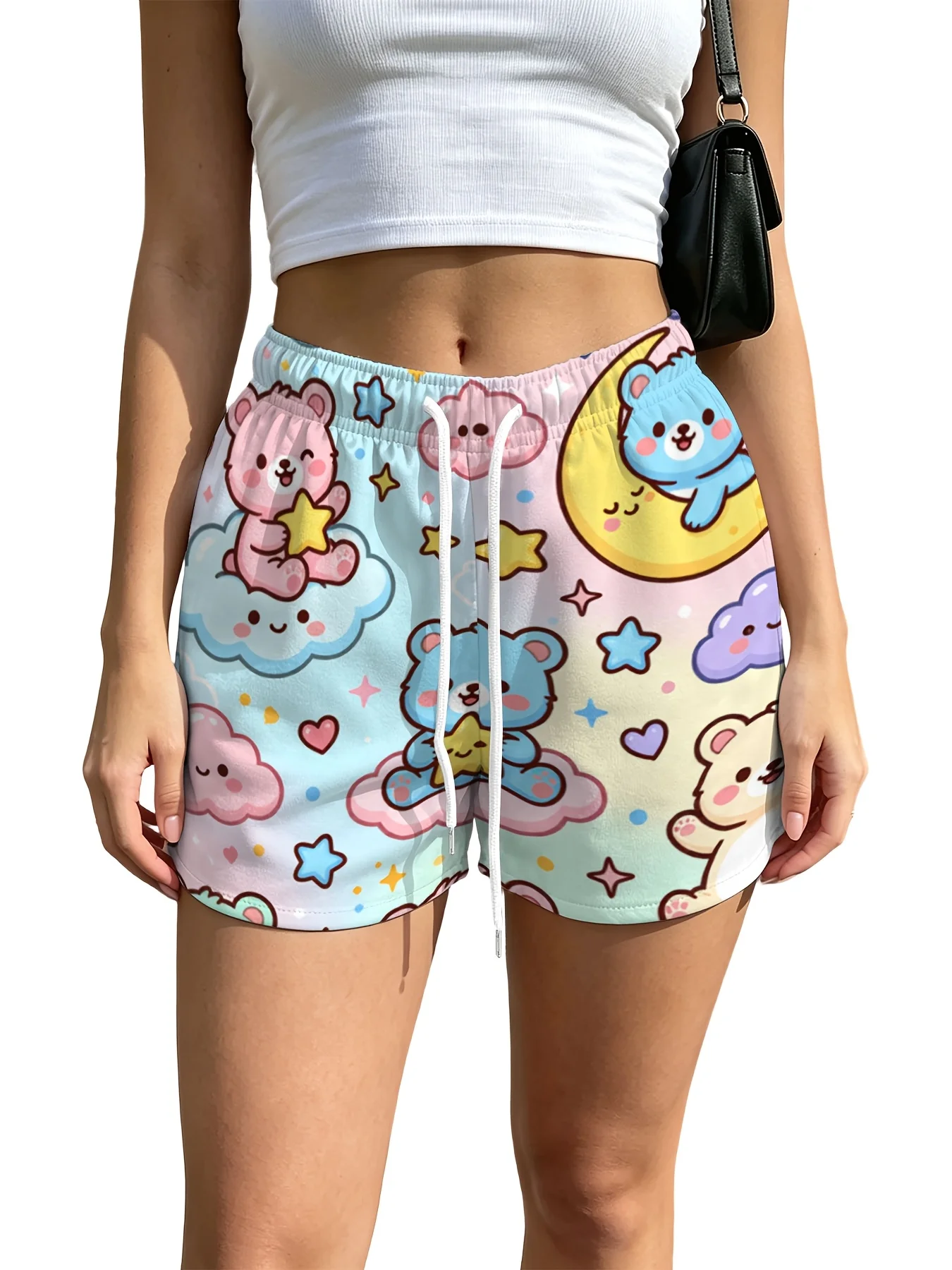 Summer women's shorts with bear print lightweight breathable casual and easy-matching for daily wear