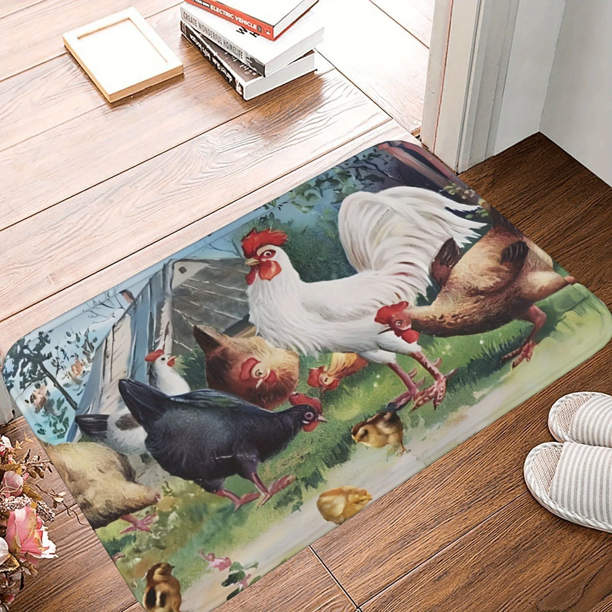 

1PC Chicken Pattern Kitchen Rug Non-Slip Door Mat Pop design Bathroom Rug Bath Mat Carpet for Home Sink Laundry Decoreeree