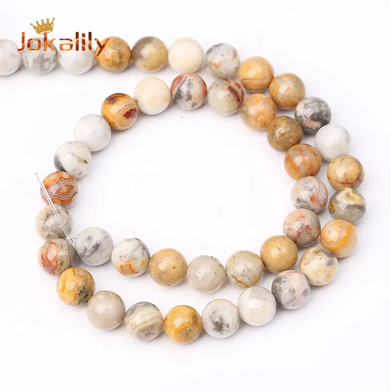 A+ Natural Yellow Crazy Lace Agates Stone Beads for Jewelry Making Round Loose Beads Diy Bracelets Accessories 4 6 8 10 12mm 15\