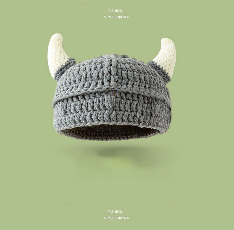 Lustige Wintermütze Damen Herren Rollenspiel Anime Wollmütze Kreative süße Horn Strickmütze reine handgemachte Wintermütze Mädchen Jungen Mütze – Detail 5