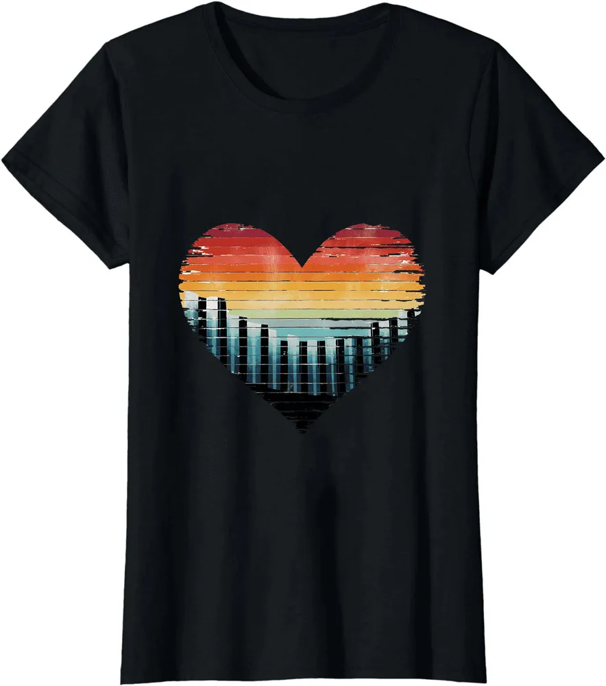 Pianist Gifts Retro Sunset Piano Keyboard Player Teacher Women T-Shirt  High Quality 100%Cotton Short Sleeve