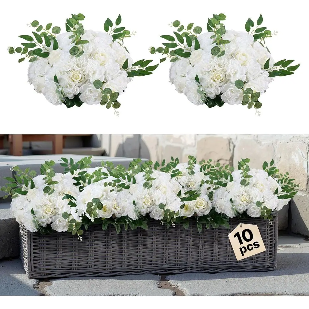 

10 шт. искусственных цветочных шаров 17,7 дюймов, белые розы для свадебных композиций, искусственные цветочные композиции, украшение для домашнего стола