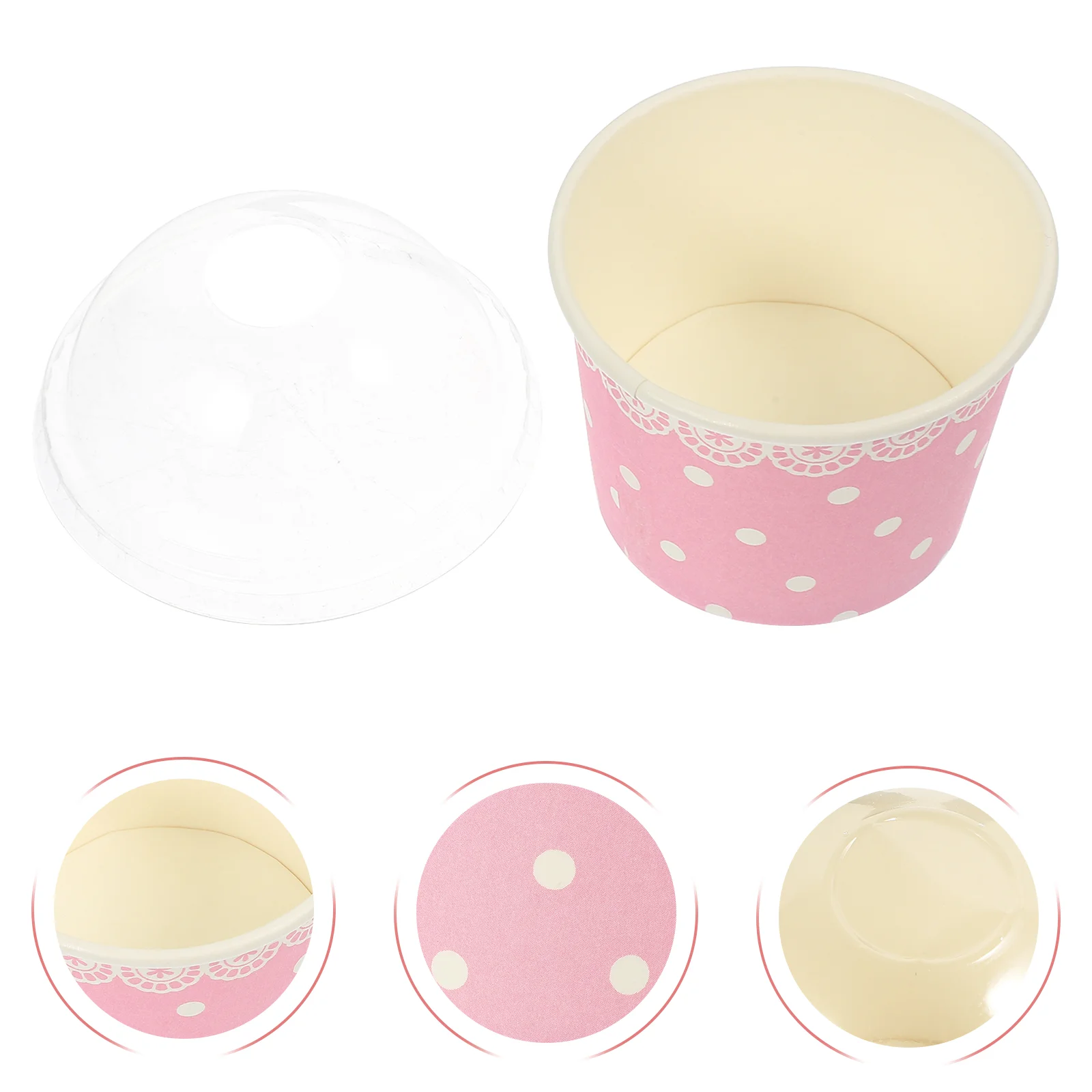 

50 Pcs Ice Cream Cups Food Containers with Lids Jelly Dessert Paper Bowl Sundae Pudding Bowls Holder Cake