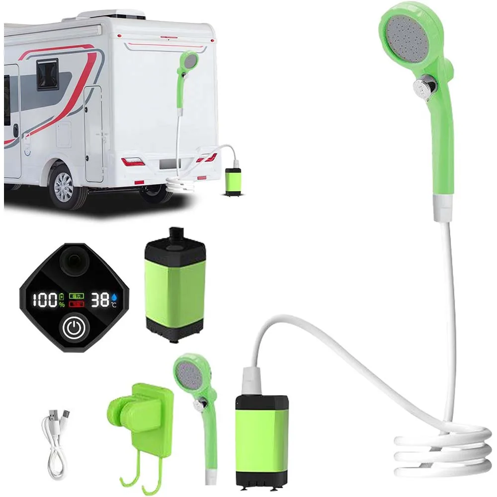 Pompe de douche compacte pour le camping, ensemble de douche extérieure avec pulvérisateur et batterie rechargeable pour les voyages, la randonnée, le lavage de voiture, le bain des animaux