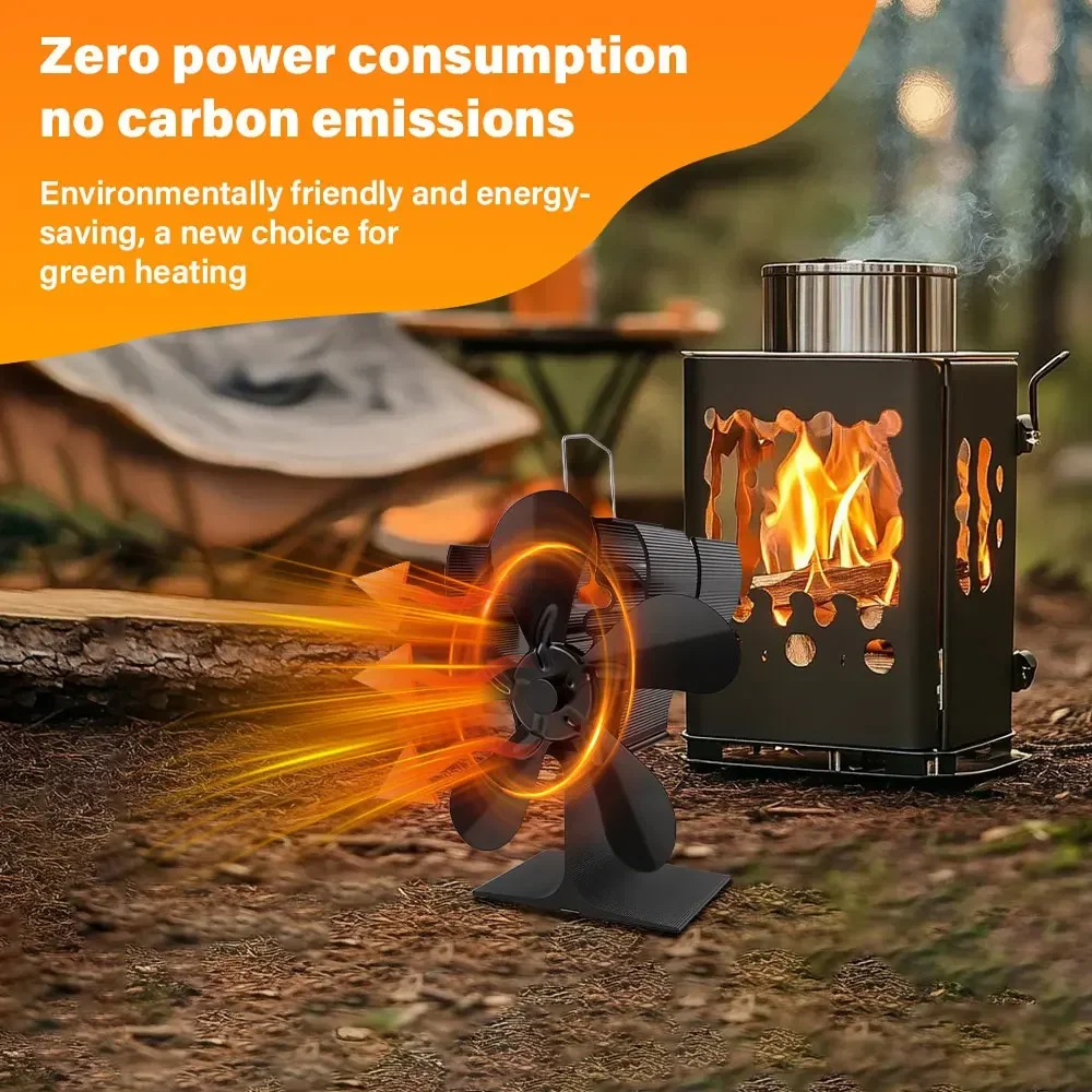 Heat Powered Stove Fan Eco Quiet Black 5 Blades Efficient Heat Distribution for Log Wood Burner Fireplace Winter Warmer Home